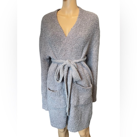 Skims Cozy Knit Bouclé Smoke Grey Long Sleeve Unisex Luxury Comfy Short Robe - Picture 1 of 7